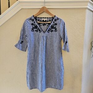 MADEWELL Women's Breeze Blue White Embroidered Shift Dress Small